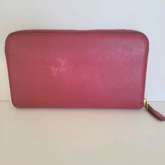 PRADA Authentic Pink Saffiano Leather Logo Wallet Zip Around Large Accordion - Picture 2 of 15